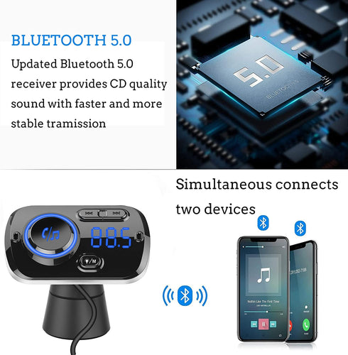 FM Transmitter Bluetooth 5.0 Hands-free Car Kit with Quick Charge QC 3.0 Car Radio Adapter with Microphone CVC Noise Reduction......